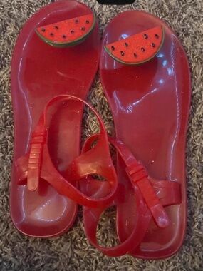 Katy Perry Collections Red Jelly Sandals with Watermelon Charm
